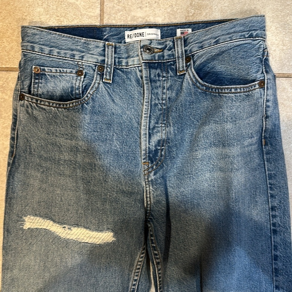 Redone Originals High Rise Stovepipe Straight Crop Destroy Jeans 28 - Picture 6 of 9